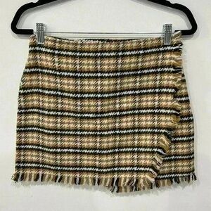 Chic Plaid Pencil Skirt with Fringe